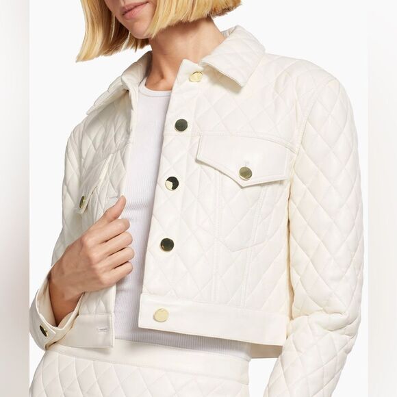 Alice + Olivia Chloe Quilted Faux Leather Jacket szie L - Picture 4 of 14